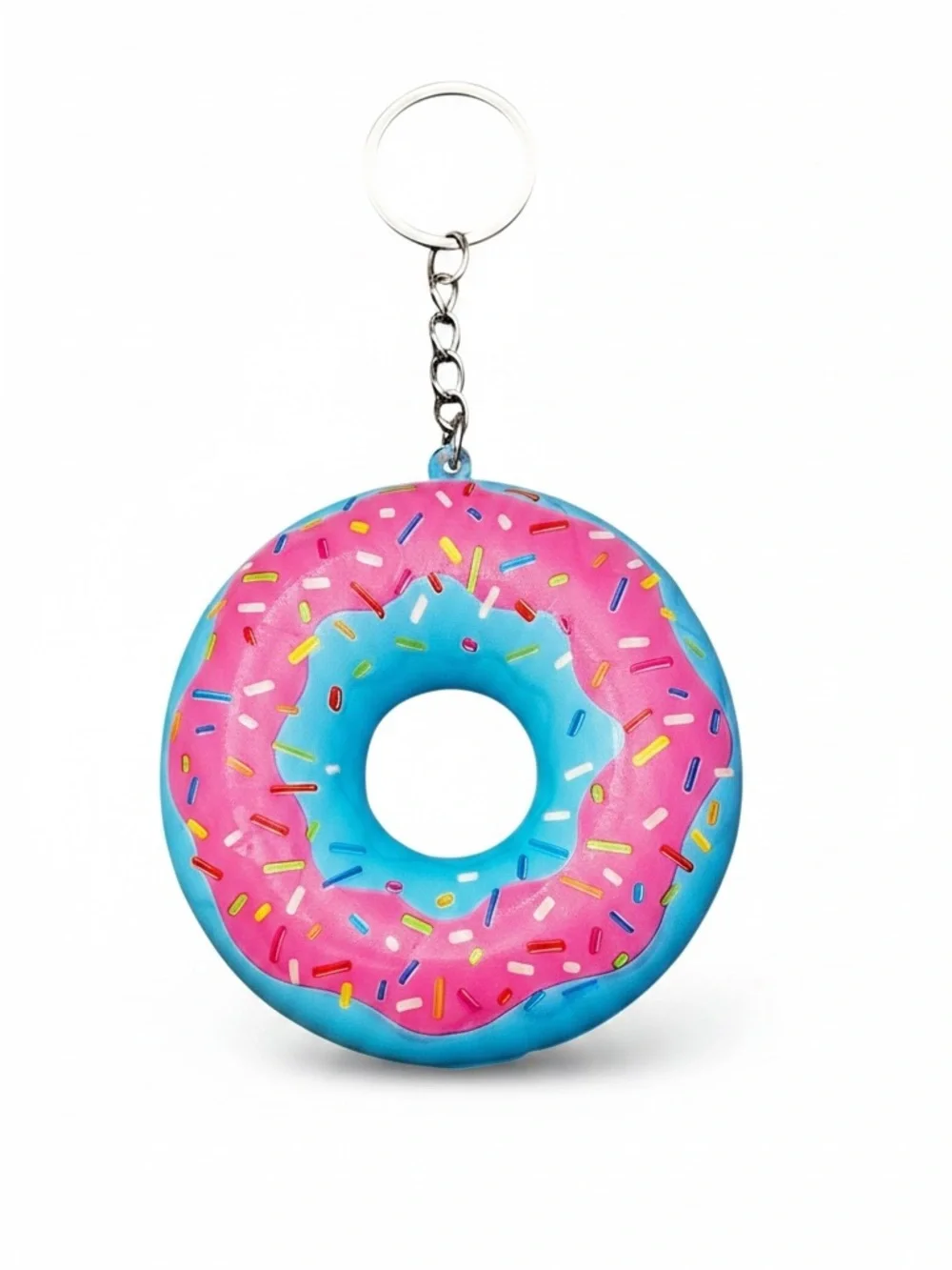 Donut Hot Pink Blue Sprinkles Squishy Toy Best Seller Stress Relief Keychain